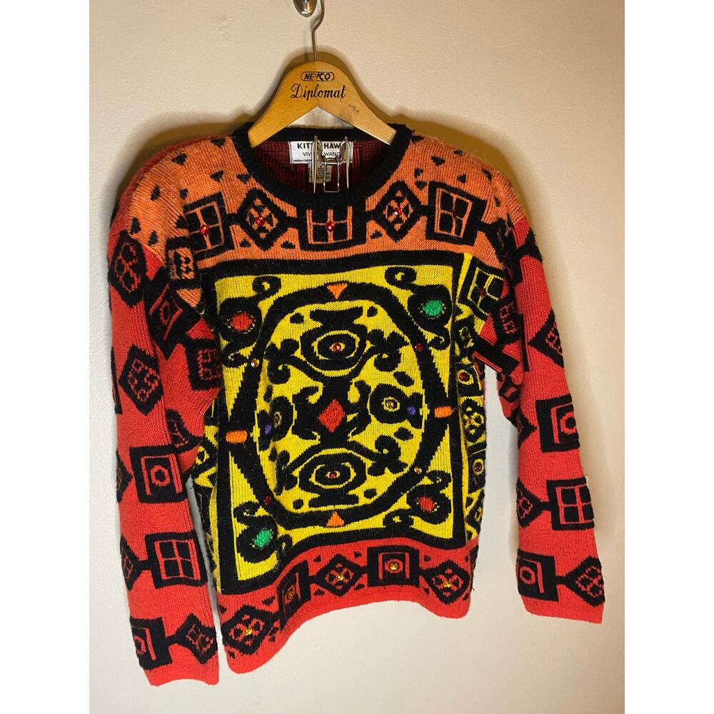 Vintage Kitty Hawk Vivian Wang sweater fun colorful jewels size small